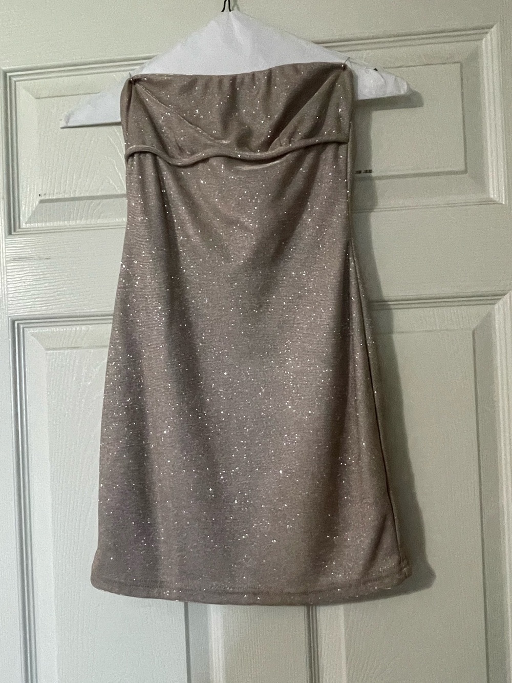 Princess Polly Strapless Glitter Mini Dress in Taupe